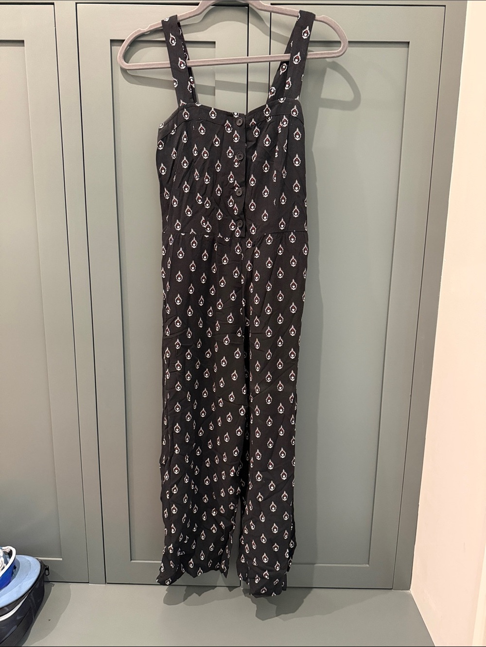 LOFT Black Printed Wide-Leg Strap Jumpsuit